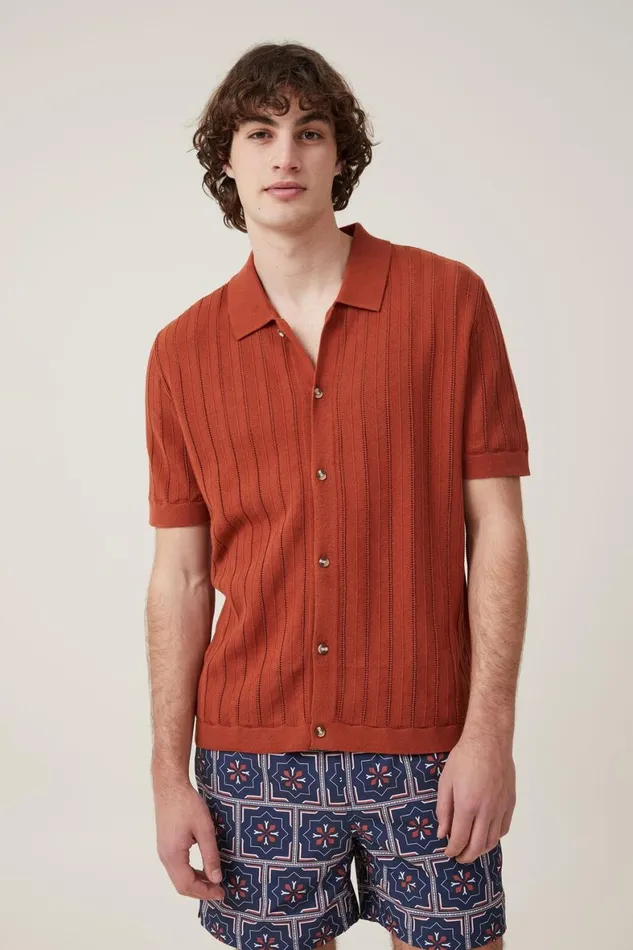 Men Shirts and Polos Cotton On Pablo Short Sleeve Shirt Clay Ladder