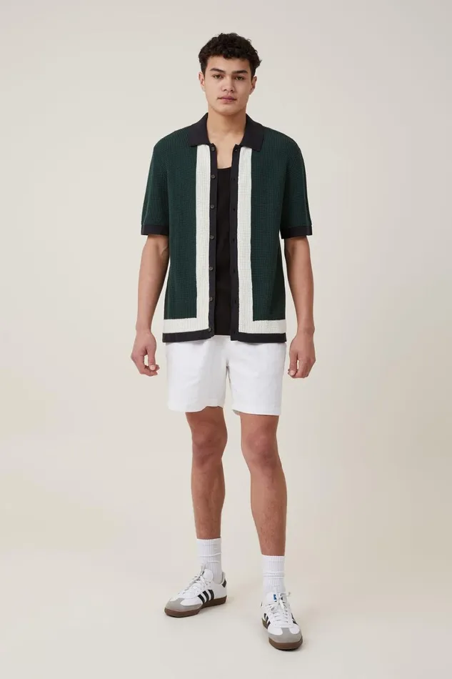Men Shirts and Polos Cotton On Pablo Short Sleeve Shirt Green Border