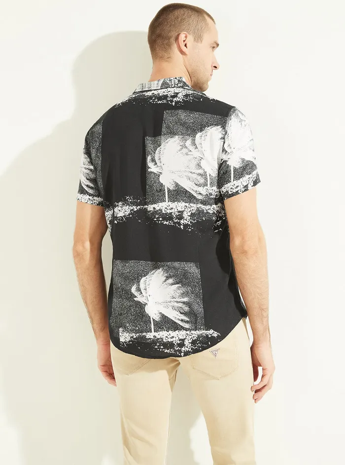 Men Shirts GUESS Eco Black Palm Print Rayon Shirt Men Shirts GUESS Eco Black Palm Print Rayon Shirt