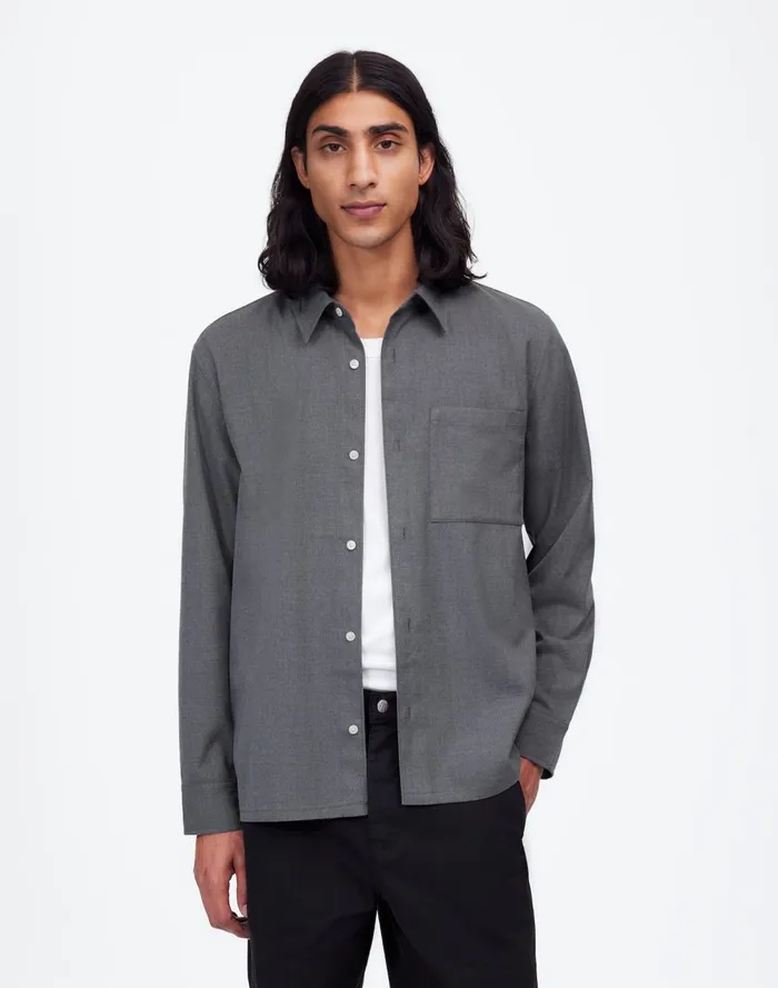 Men Shirts Madewell Twill Easy LongSleeve Shirt Light Grey