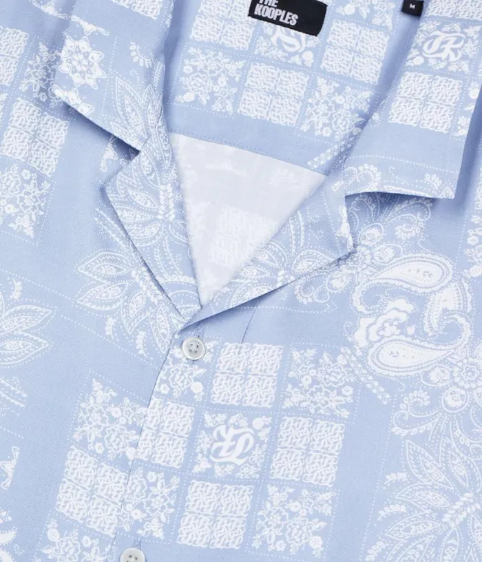 Men Sky Blue Paisley Print Short Sleeve Shirt THE KOOPLES Shirts