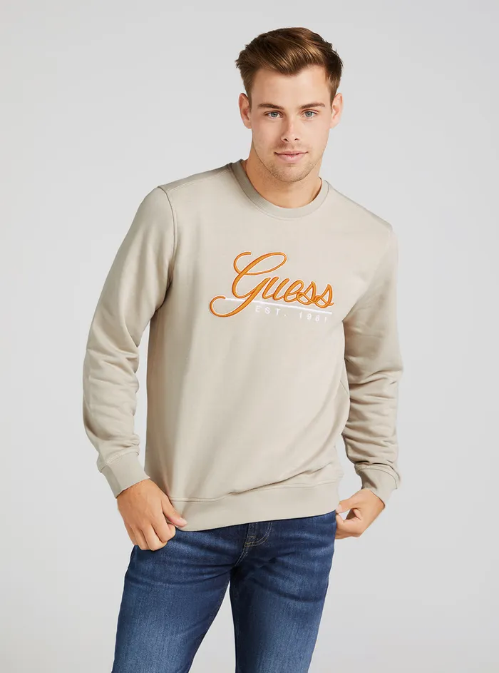 Men Sweaters and Knits GUESS Eco Beige Beau Logo Jumper