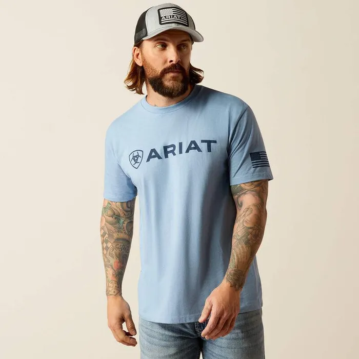 Men TShirts and Polos Ariat Ariat Shield Flag TShirt Light Blue Heather