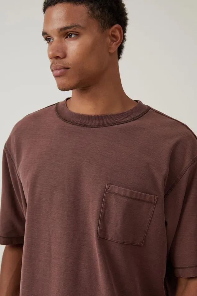 Men Tees and Tanks Cotton On Short Fit Reversed TShirt Brunette