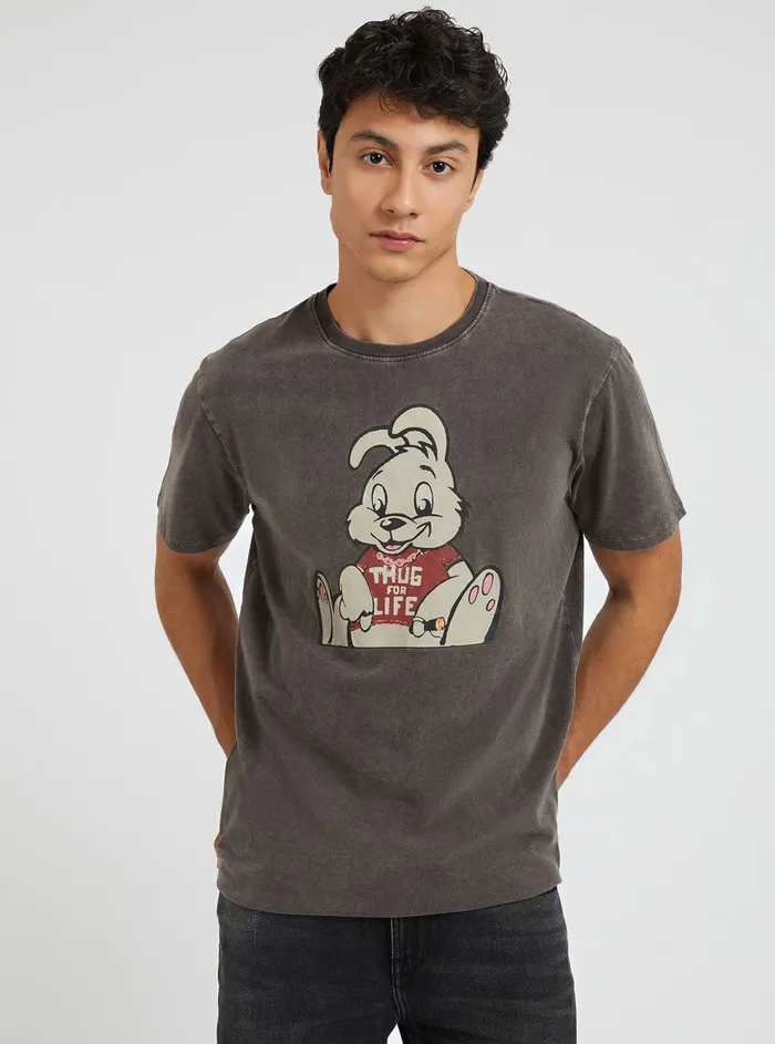 Men Tees and Tanks GUESS Black Multi Thug Bunny Tshirt
