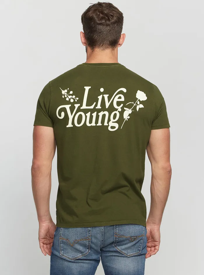 Men Tees and Tanks GUESS Green Multi Live Young Tshirt Men Tees and Tanks GUESS Green Multi Live Young Tshirt