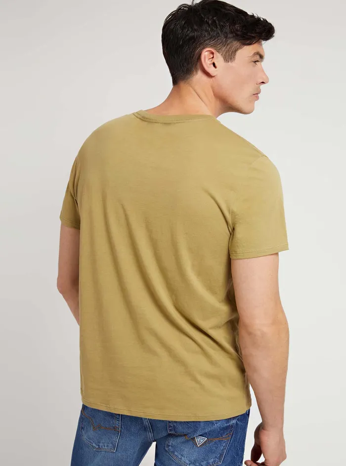 Men Tees and Tanks GUESS Mustard Green Pima Logo Crew Neck Tee Men Tees and Tanks GUESS Mustard Green Pima Logo Crew Neck Tee