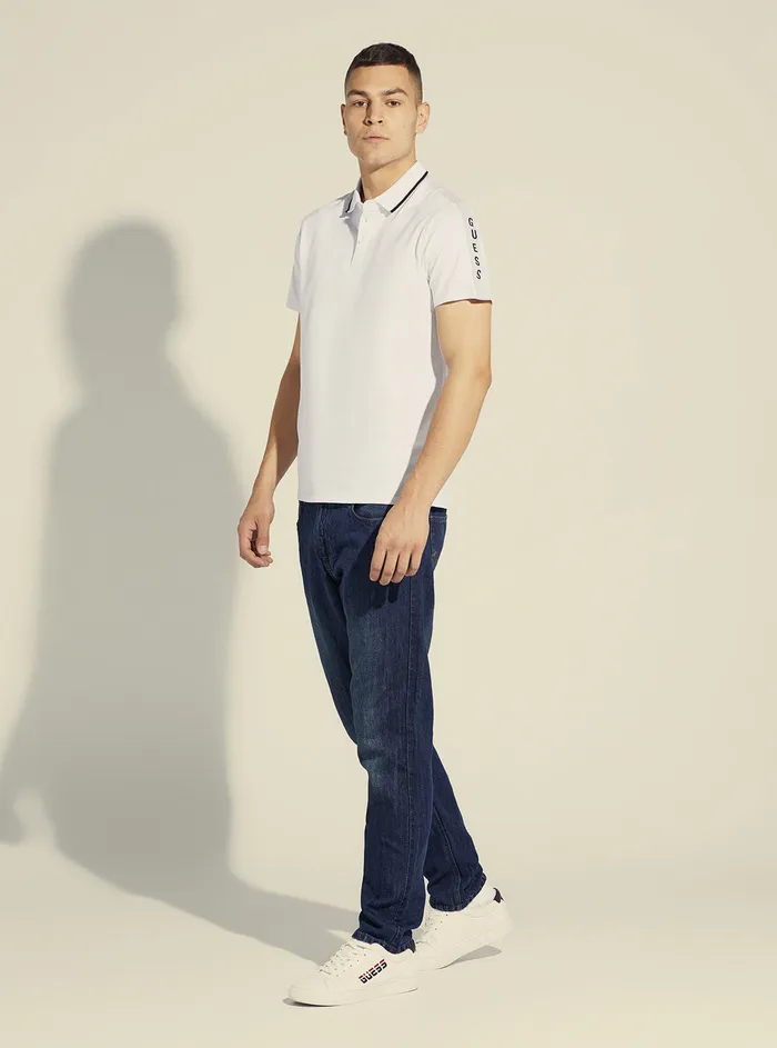 Men Tees and Tanks GUESS White Paul Pique Tape Polo Tshirt