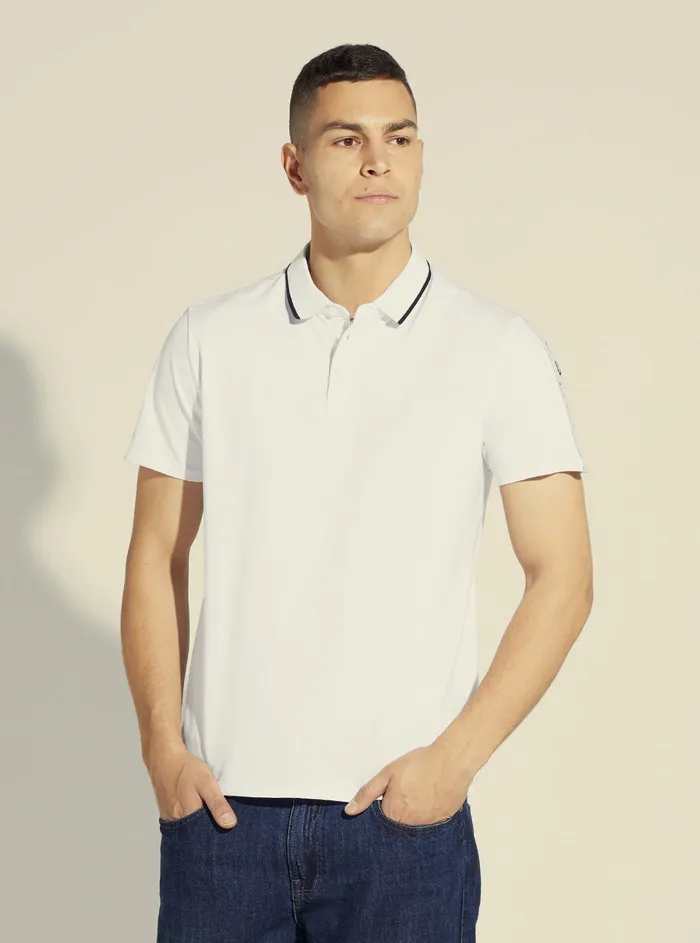 Men Tees and Tanks GUESS White Paul Pique Tape Polo Tshirt