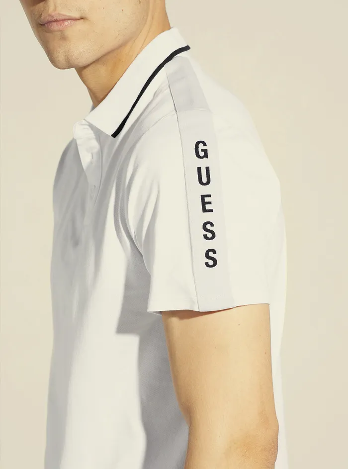 Men Tees and Tanks GUESS White Paul Pique Tape Polo Tshirt