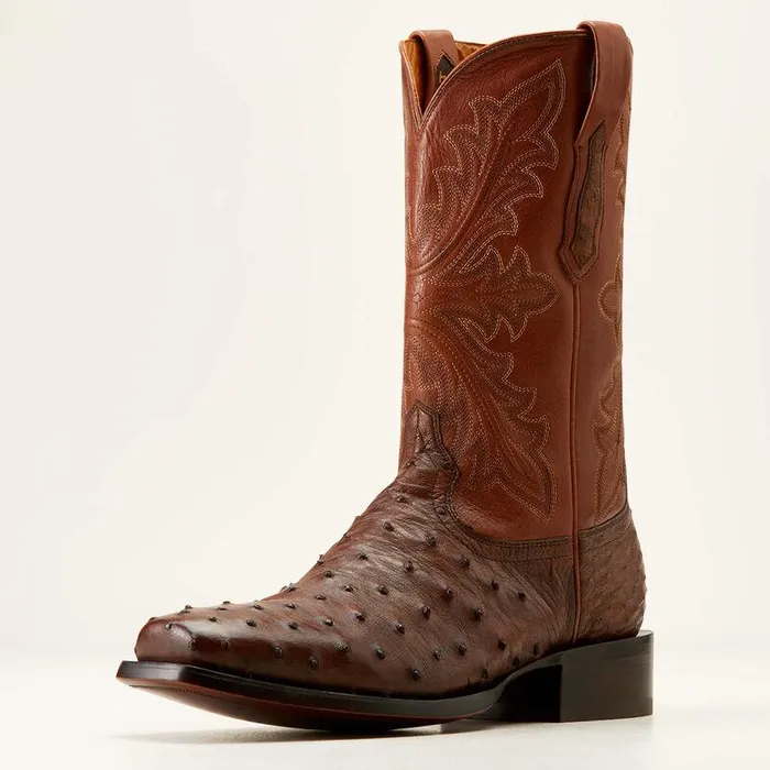 Men Western Boots Ariat Bench Made Stilwell Western Boot Bourbon Full Quill Ostrich