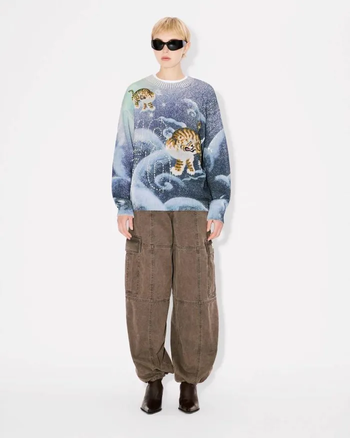 MenWomen 039KENZO Cloud Tiger039 Genderless Embroidered Jumper Midnight Blue Kenzo Sweaters And Cardigans