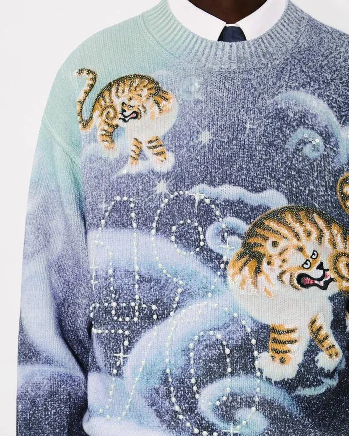 MenWomen 039KENZO Cloud Tiger039 Genderless Embroidered Jumper Midnight Blue Kenzo Sweaters And Cardigans