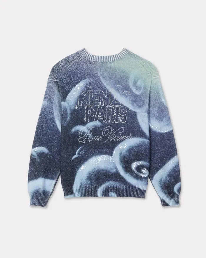MenWomen 039KENZO Cloud Tiger039 Genderless Embroidered Jumper Midnight Blue Kenzo Sweaters And Cardigans