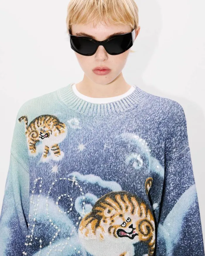 MenWomen 039KENZO Cloud Tiger039 Genderless Embroidered Jumper Midnight Blue Kenzo Sweaters And Cardigans