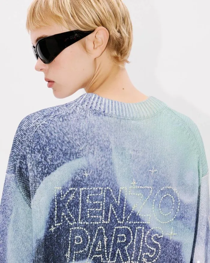 MenWomen 039KENZO Cloud Tiger039 Genderless Embroidered Jumper Midnight Blue Kenzo Sweaters And Cardigans