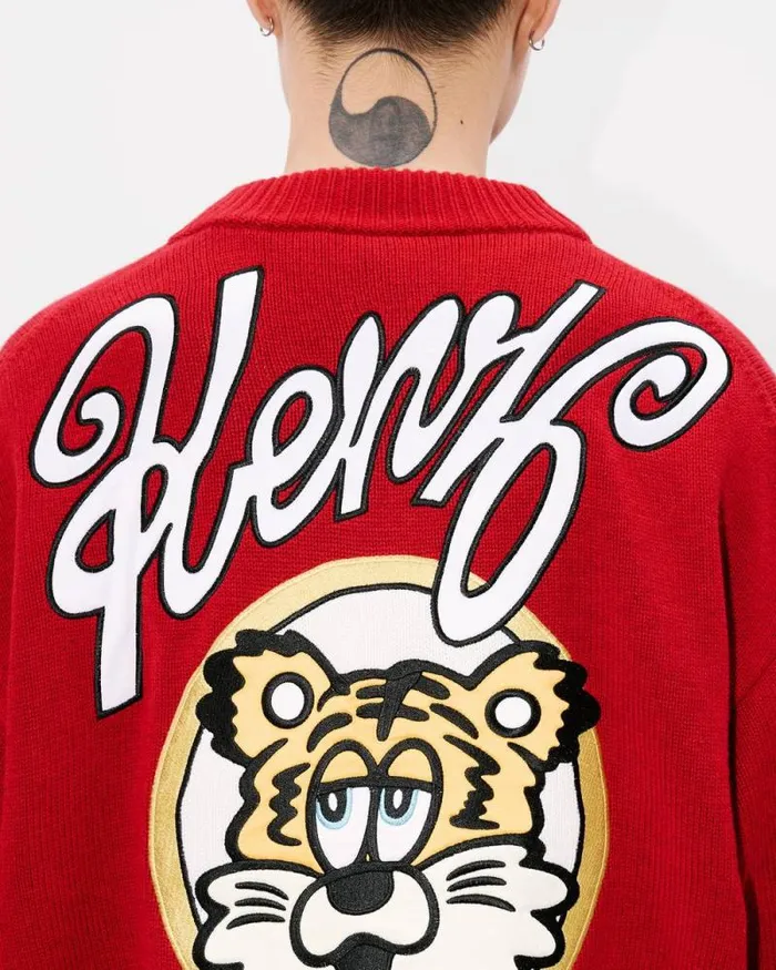 MenWomen 039KENZO VERDY MARKET039 Genderless Cardigan In Wool And Cotton Deep Orange Kenzo Sweaters And Cardigans