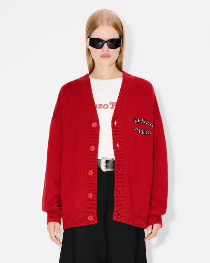 MenWomen 039KENZO VERDY MARKET039 Genderless Cardigan In Wool And Cotton Deep Orange Kenzo Sweaters And Cardigans