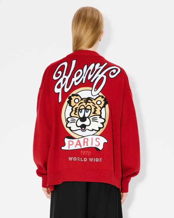 MenWomen 039KENZO VERDY MARKET039 Genderless Cardigan In Wool And Cotton Deep Orange Kenzo Sweaters And Cardigans