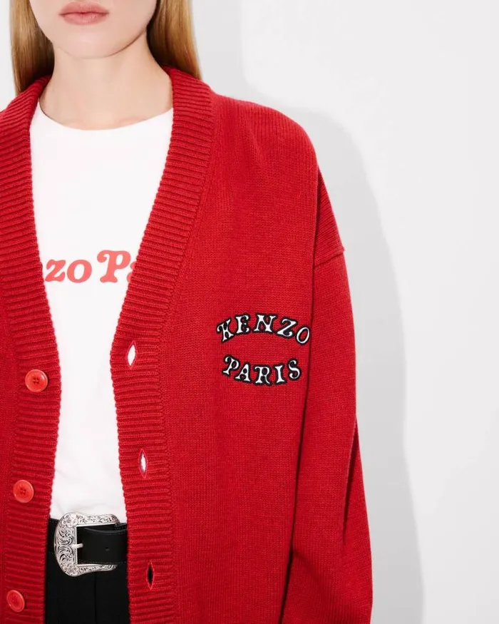 MenWomen 039KENZO VERDY MARKET039 Genderless Cardigan In Wool And Cotton Deep Orange Kenzo Sweaters And Cardigans