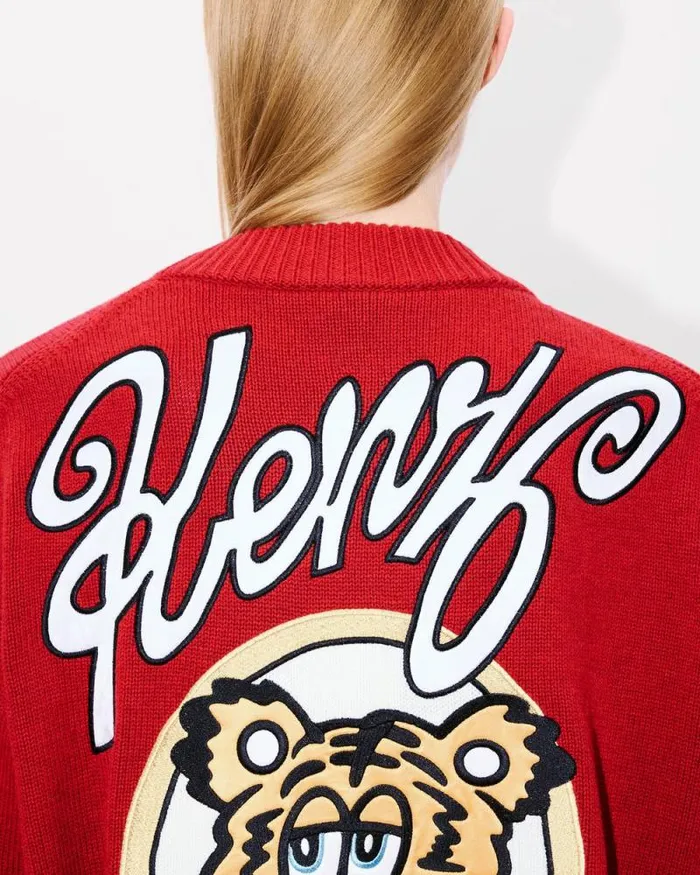 MenWomen 039KENZO VERDY MARKET039 Genderless Cardigan In Wool And Cotton Deep Orange Kenzo Sweaters And Cardigans
