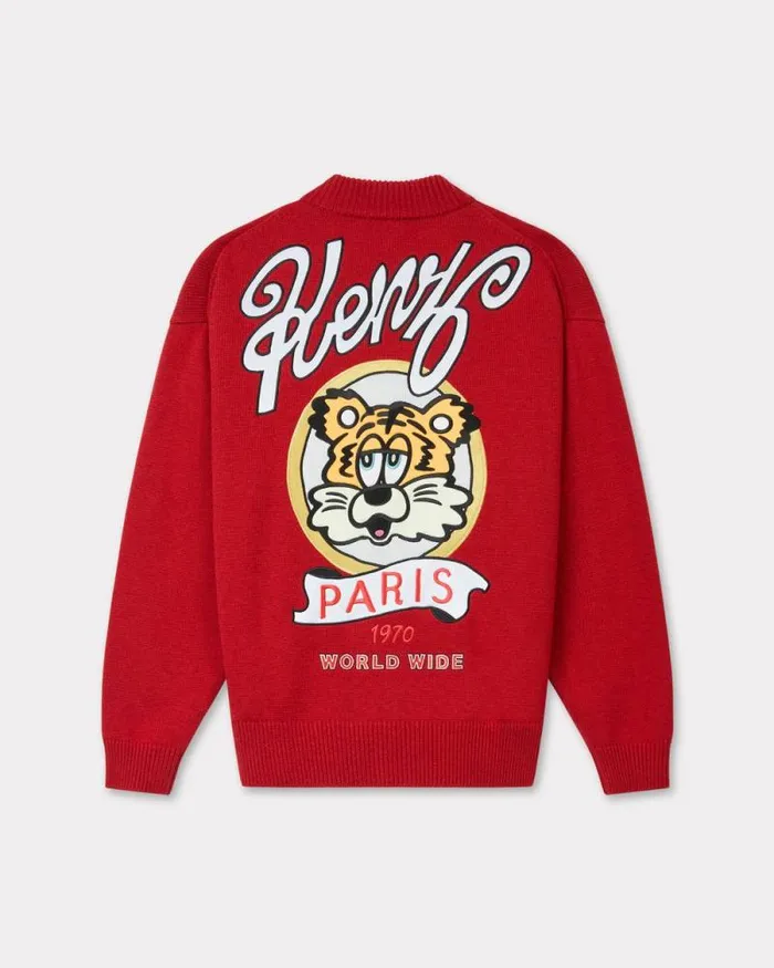 MenWomen 039KENZO VERDY MARKET039 Genderless Cardigan In Wool And Cotton Deep Orange Kenzo Sweaters And Cardigans