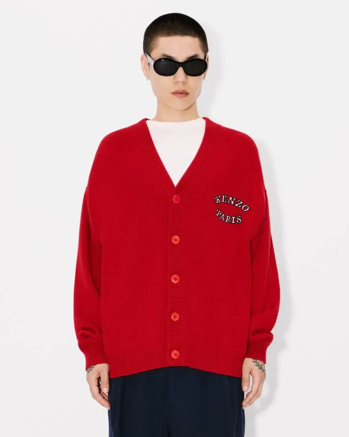 MenWomen 039KENZO VERDY MARKET039 Genderless Cardigan In Wool And Cotton Deep Orange Kenzo Sweaters And Cardigans