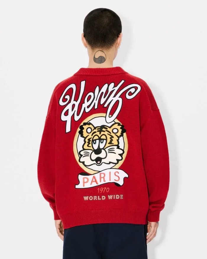 MenWomen 039KENZO VERDY MARKET039 Genderless Cardigan In Wool And Cotton Deep Orange Kenzo Sweaters And Cardigans