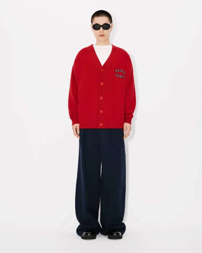 MenWomen 039KENZO VERDY MARKET039 Genderless Cardigan In Wool And Cotton Deep Orange Kenzo Sweaters And Cardigans