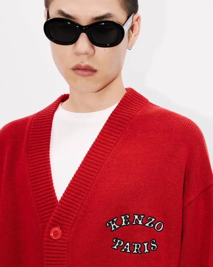 MenWomen 039KENZO VERDY MARKET039 Genderless Cardigan In Wool And Cotton Deep Orange Kenzo Sweaters And Cardigans
