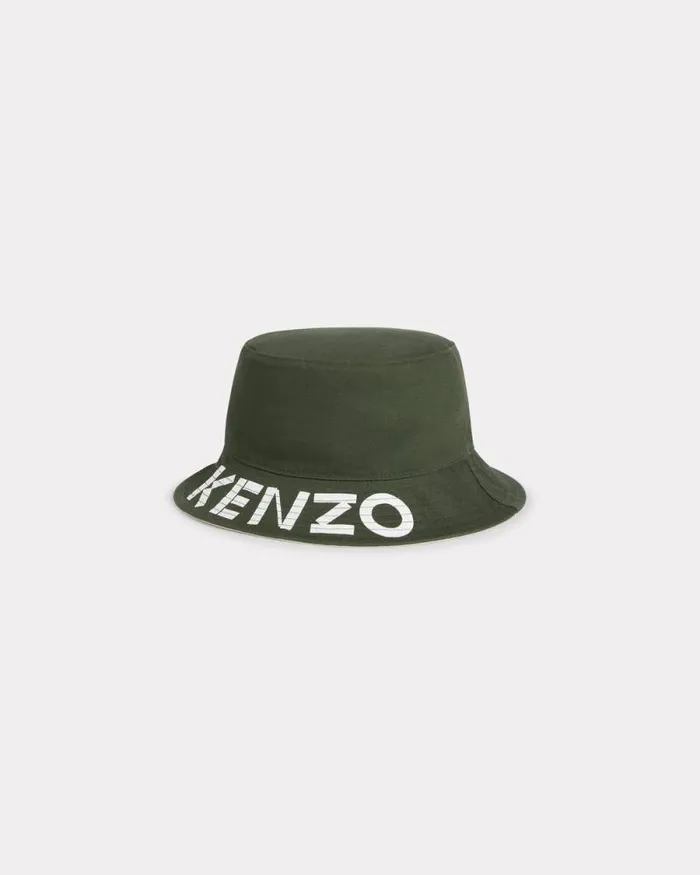 MenWomen 039KENZOGRAPHY039 Reversible Cotton Hat Dark Khaki Kenzo Caps And Hats
