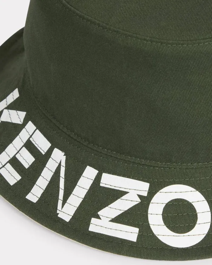 MenWomen 039KENZOGRAPHY039 Reversible Cotton Hat Dark Khaki Kenzo Caps And Hats