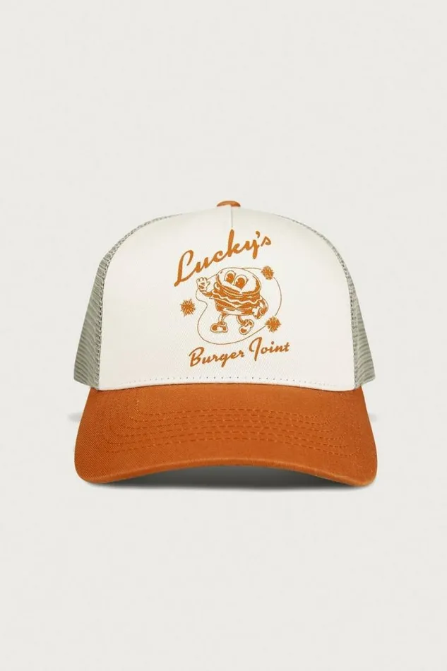 MenWomen Lucky Brand Hats Luckys Burger Joint Trucker Medium Beige