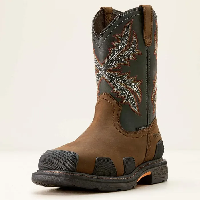 Men Work Boots Ariat OverDrive Wide Square Toe Composite Toe Work Boot Brownrough Stone