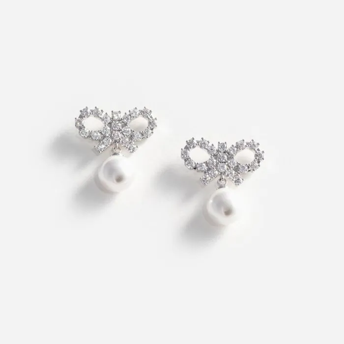 Micro Bow Pearl Earrings Women Self Portrait Jewellery