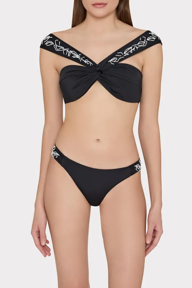 Milly Beaded Applique Bikini Bottom With Side Tabs Black Women Swim and Coverups Milly Beaded Applique Bikini Bottom With Side Tabs Black Women Swim and Coverups