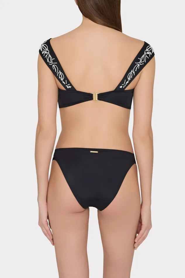 Milly Beaded Applique Bikini Bottom With Side Tabs Black Women Swim and Coverups Milly Beaded Applique Bikini Bottom With Side Tabs Black Women Swim and Coverups