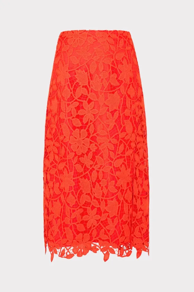 Milly Carreen Summer Floral Lace Skirt Coral Women Matching Sets
