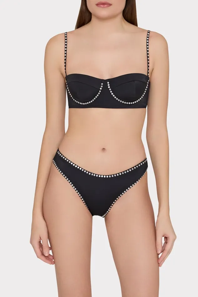 Milly Heat Set Embellishment Bikini Bottom Black Women Swim and Coverups Milly Heat Set Embellishment Bikini Bottom Black Women Swim and Coverups
