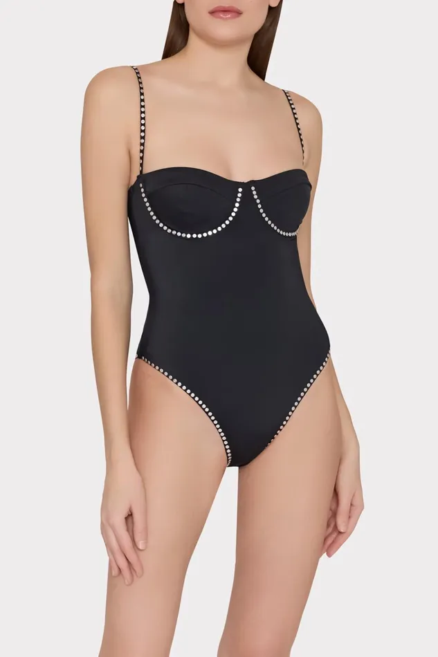 Milly Heat Set Embellishment Underwire One Piece Black Women One Piece Swimsuits Milly Heat Set Embellishment Underwire One Piece Black Women One Piece Swimsuits