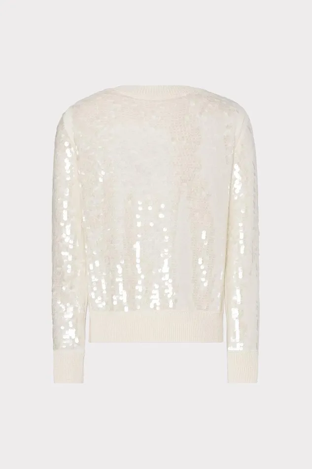 Milly Ilaria Sequin VNeck Sweater Ecru Women Tops Milly Ilaria Sequin VNeck Sweater Ecru Women Tops