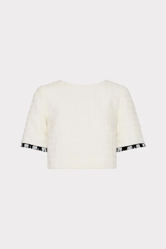Milly Lee Beaded Fringe Top Ecru Women Tops