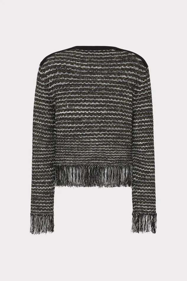 Milly Metallic Textured Fringe Cardigan Black Gold Multi Women Cardigans Milly Metallic Textured Fringe Cardigan Black Gold Multi Women Cardigans
