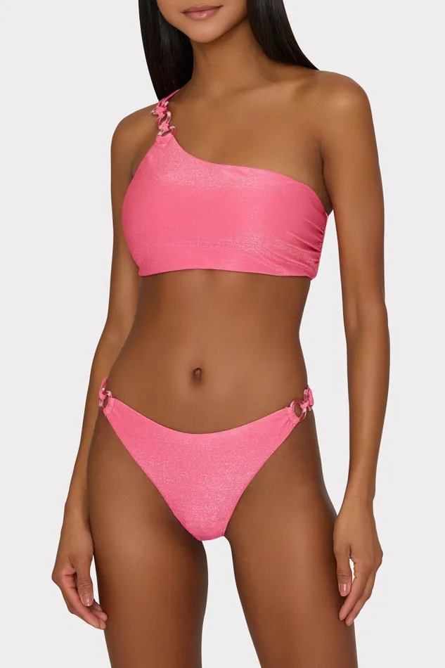 Milly One Shoulder ORing Bikini Top Shimmer Pink Women Swim and Coverups Milly One Shoulder ORing Bikini Top Shimmer Pink Women Swim and Coverups