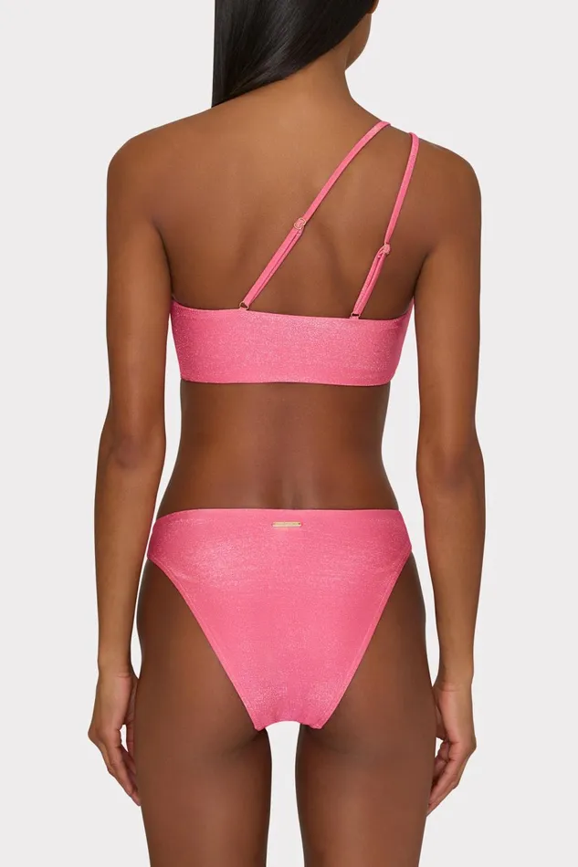 Milly One Shoulder ORing Bikini Top Shimmer Pink Women Swim and Coverups Milly One Shoulder ORing Bikini Top Shimmer Pink Women Swim and Coverups