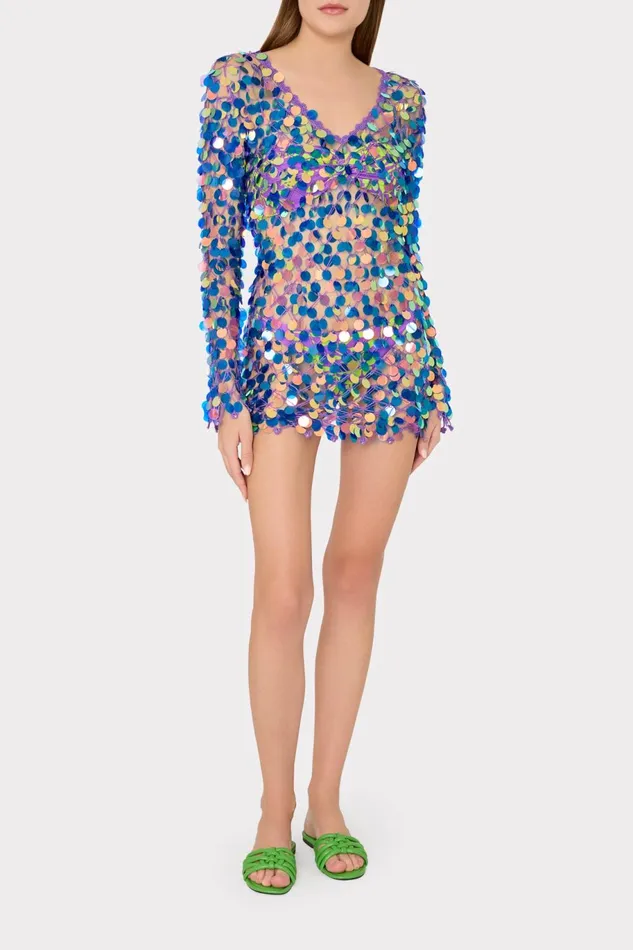 Milly Sequin Crochet Mini Dress Purple Women CoverUps Milly Sequin Crochet Mini Dress Purple Women CoverUps