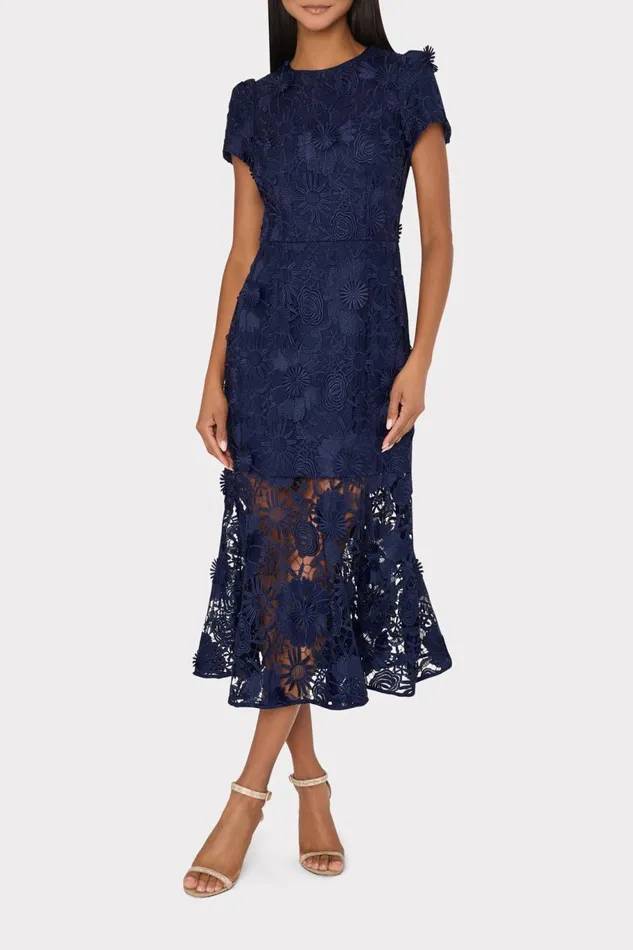 Milly Tahlia Cady Lace Combo Dress Navy Women Dresses Milly Tahlia Cady Lace Combo Dress Navy Women Dresses