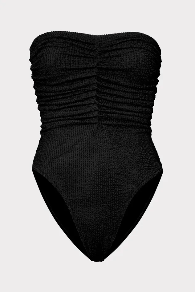 Milly Textured Ruched One Piece Black Women One Piece Swimsuits