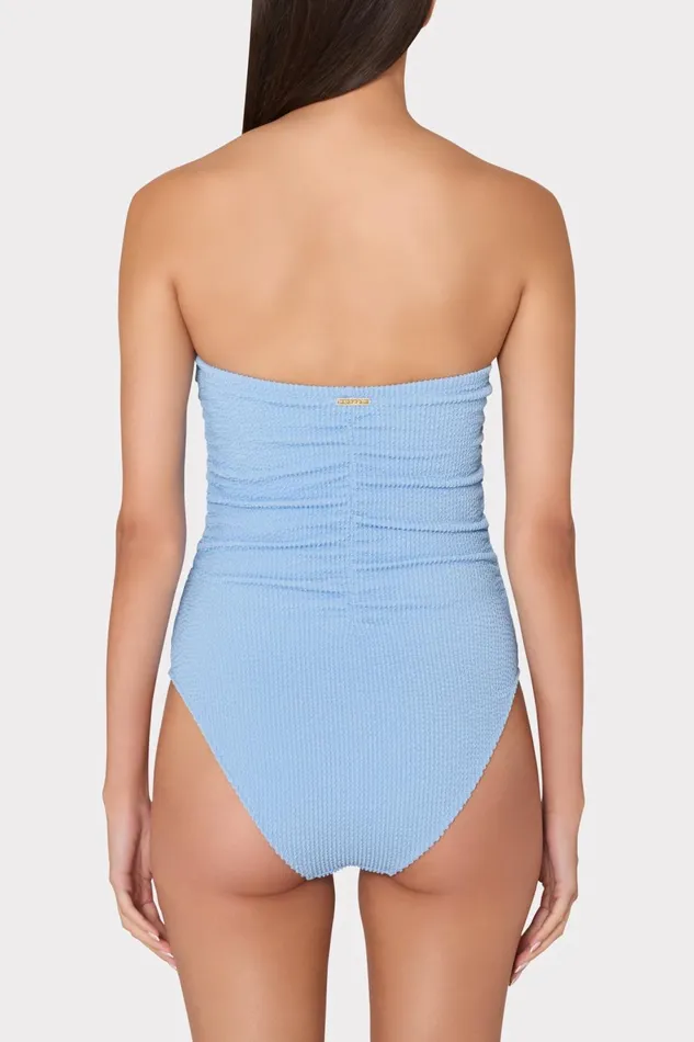 Milly Textured Ruched One Piece Light Blue Women One Piece Swimsuits Milly Textured Ruched One Piece Light Blue Women One Piece Swimsuits