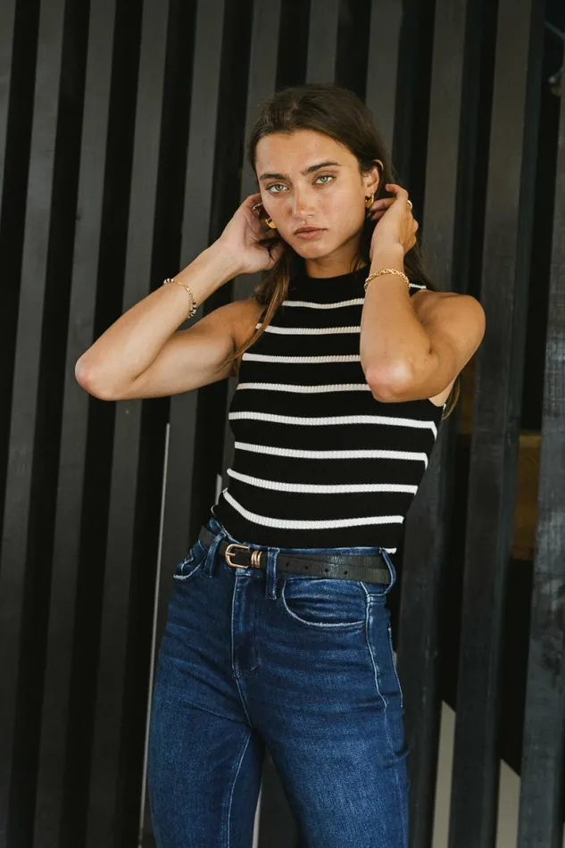 Monique Striped Tank In Black Black Women Bohme Tees and Tanks